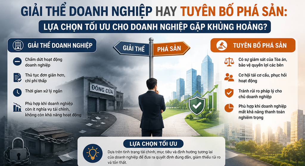 Giải thể doanh nghiệp hay Tuyên bố phá sản: Lựa chọn tối ưu cho doanh nghiệp gặp khủng hoảng?